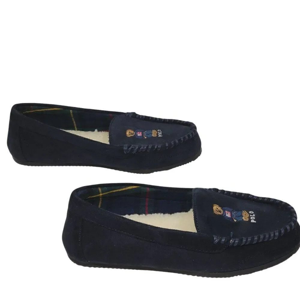 Polo Ralph Lauren Slippers Big Kid‎ Boys Child Size 9 Dezi V Bear Faux Suede Fur